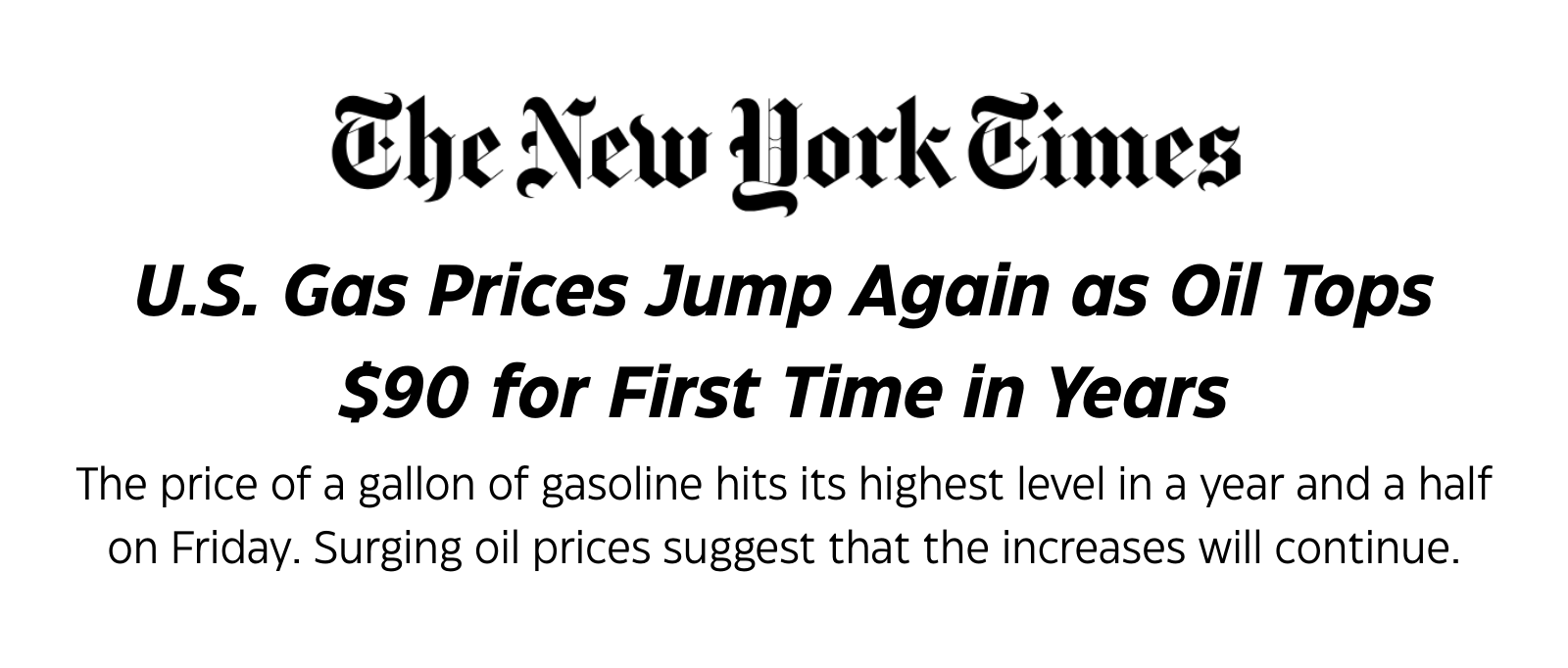 New York Times: U.S. Gas Prices Jump for 11th Straight Day, and Oil Pushes Higher