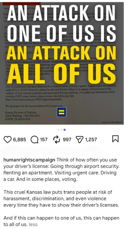 Social Post: "AN ATTACK ON ONE OF US IS AN ATTACK ON ALL OF US"