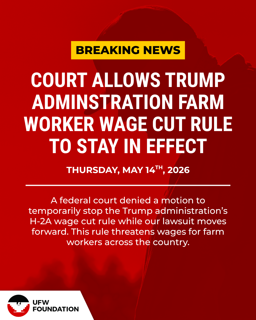 Court allows trump administration farm worker wage cut rule to stay in effect.