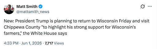Donald Trump coming to Wisconsin tweet