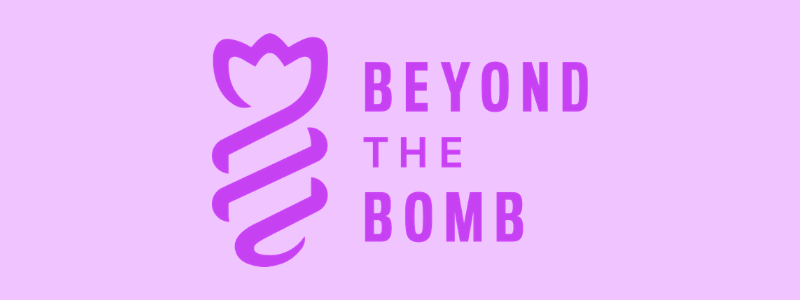 A light purple banner with the Beyond the Bomb logo in the center