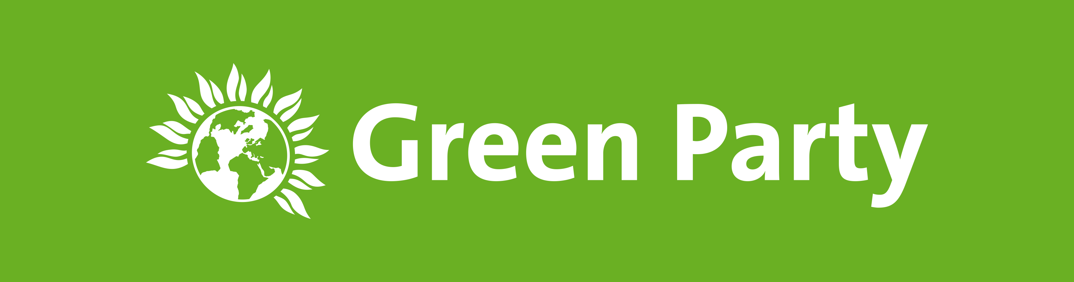 Green background with Green Party logo in white