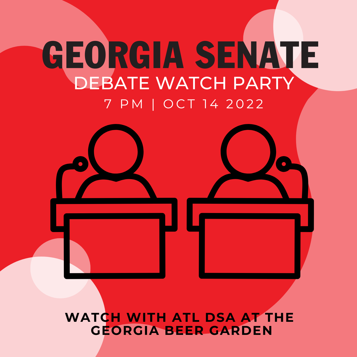 Graphic promoting the Georgia Senate Debate Watch Party on October 14th at 7 PM