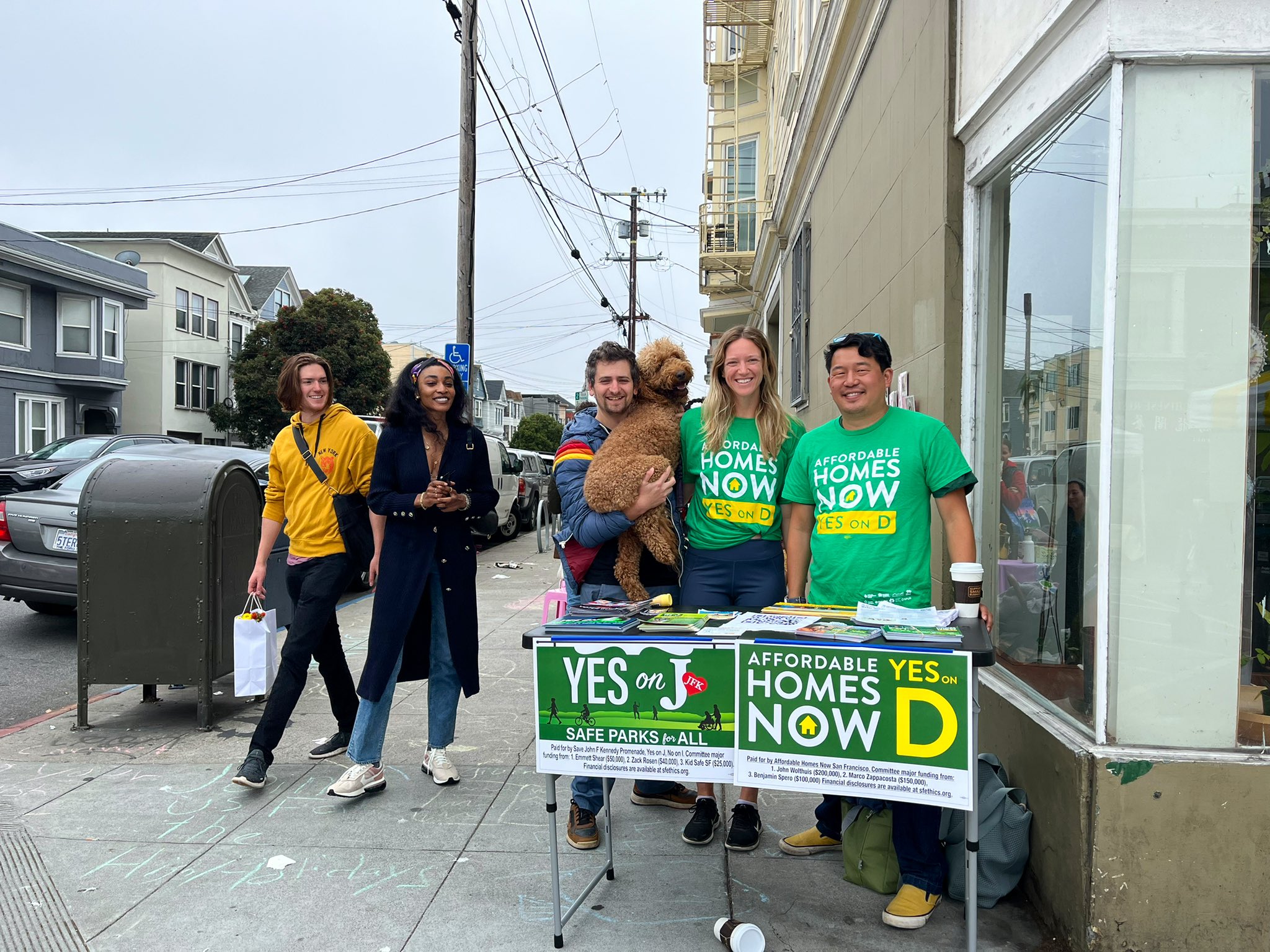 YIMBY volunteers for Proposition D and Proposition J at the Clement Street Farmers Market