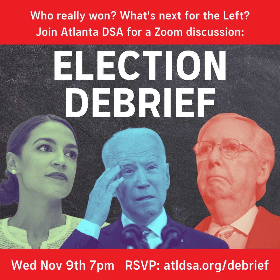 Graphic used to promote the Election Debrief & Discussion on November 9th at 7 PM