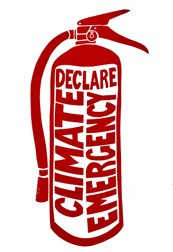 Climate emergency fire extinguisher art by David Solnit