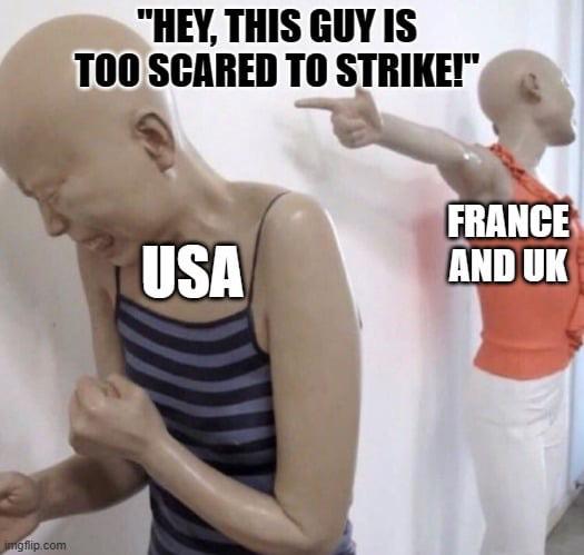 Meme poking fun of America's reluctance to strike compared to France and UK's frequency of striking