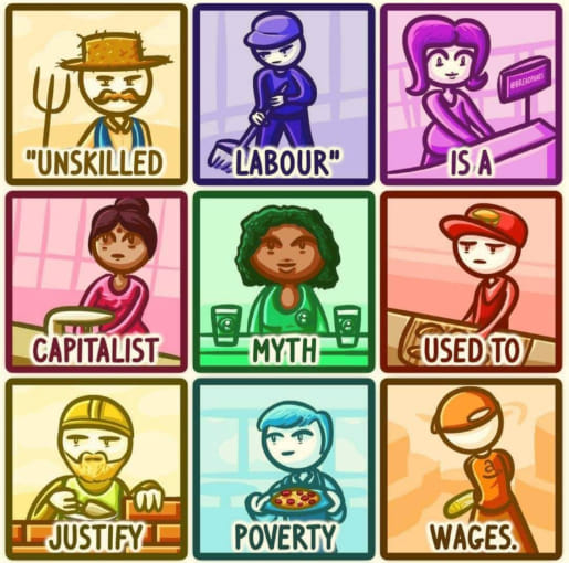 Meme talking about the myth of poverty wages