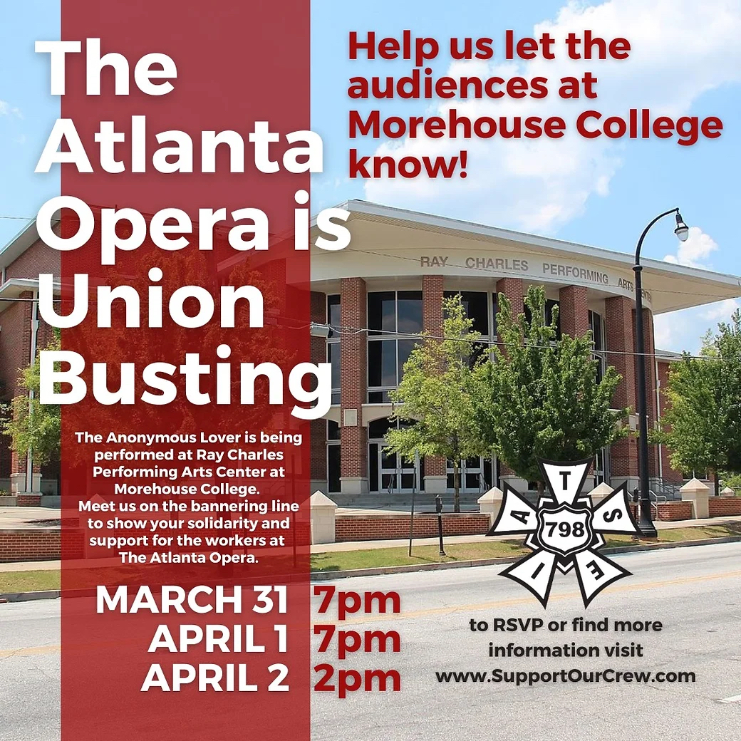 Image promoting the bannering line to stop Atlanta Opera from union busting