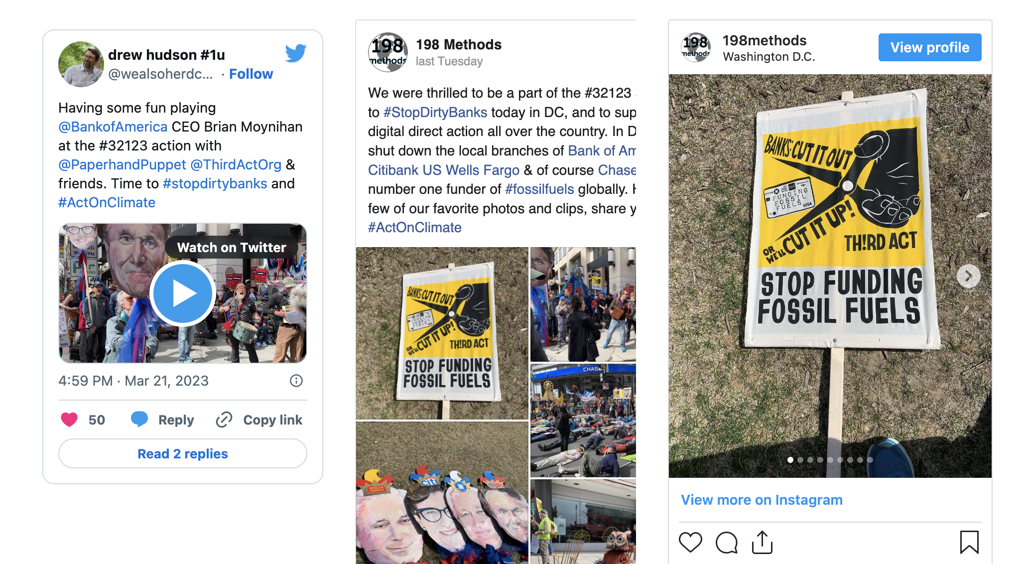 Lots of social media from the 3.21.23 bank protests Tuesday