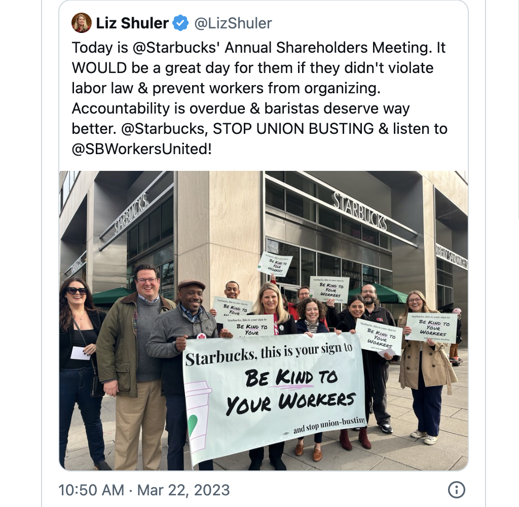 A Starbucks protest with the AFL CIO Wednesday Morning