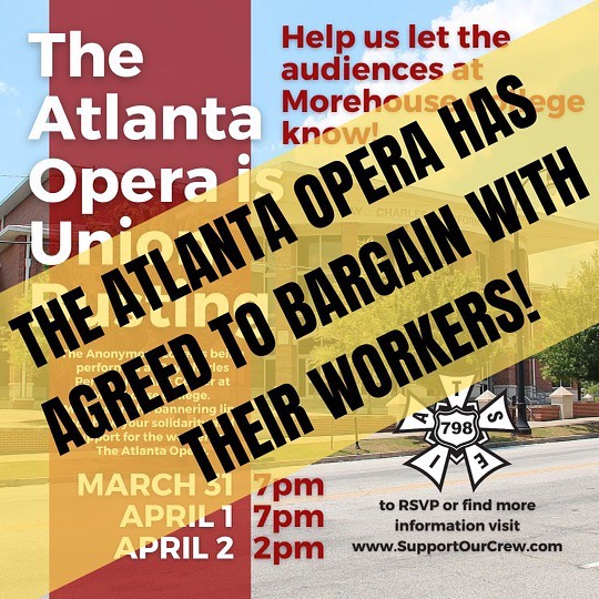 Image promoting the bannering line to stop Atlanta Opera from union busting