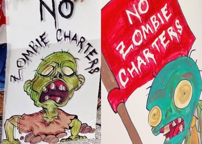 Drawings of zombies saying no zombie charters