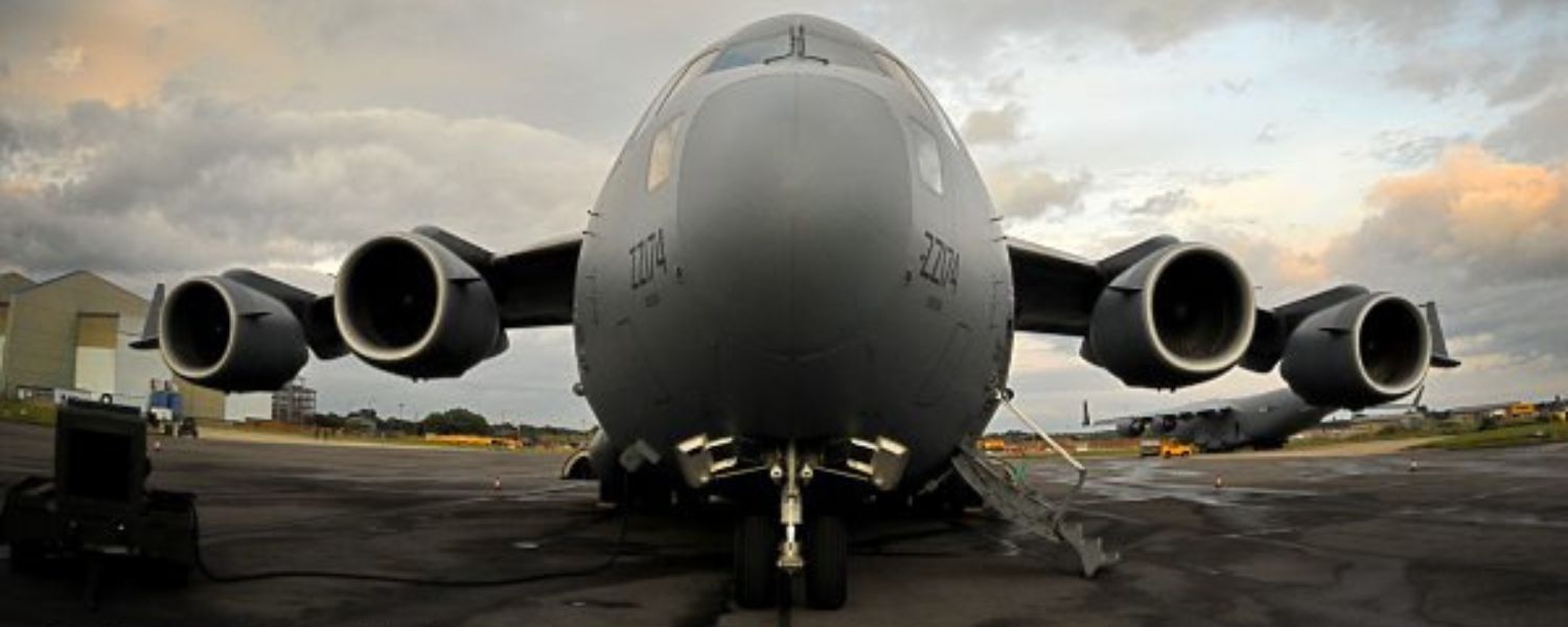 A C-17 Globemaster aircraft on the runway of RAF Brize Norton