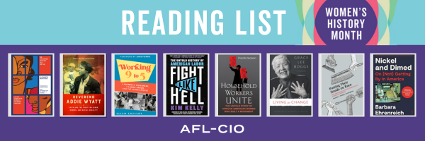 Women’s History Month Reading List with pictures of book covers.