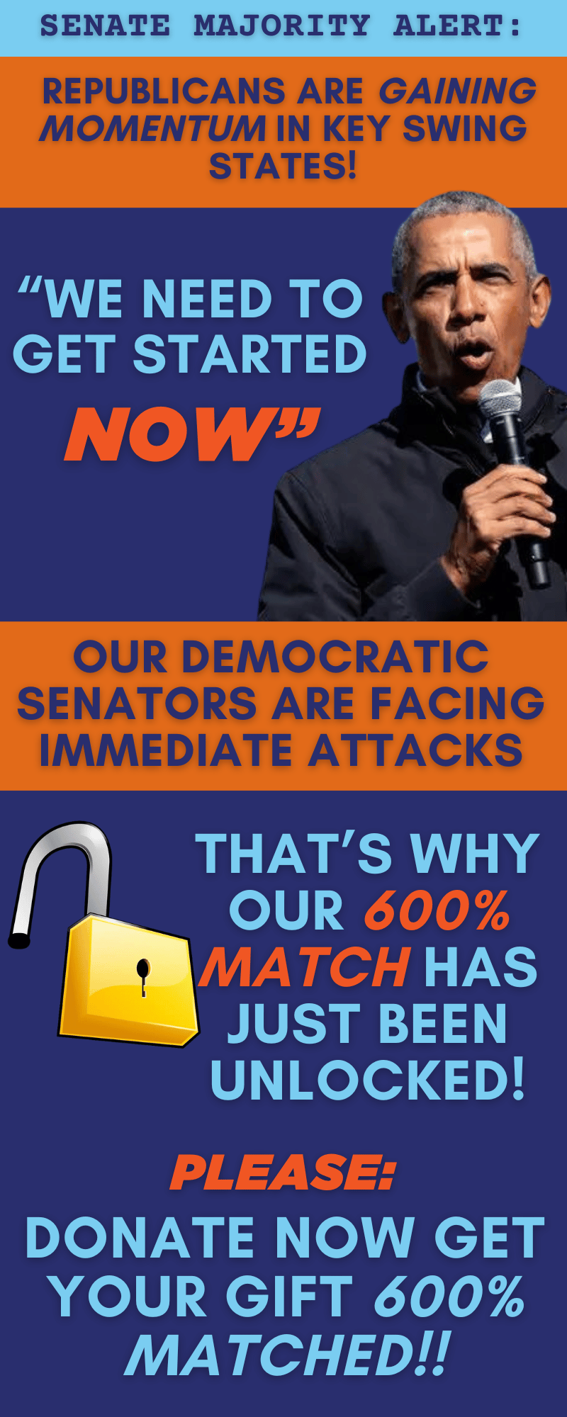 These four Democrats need your help! We must win these four races to save the Senate! Donate before midnight and get you gift DOUBLE MATCHED!