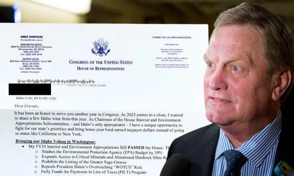 A graphic featuring a photo of Rep. Mike Simpson and the letter received by one of his constituents. The letter is on official House of Representatives stationary.