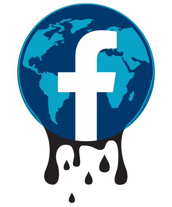 An illustration shows the Facebook logo as a melting planet earth