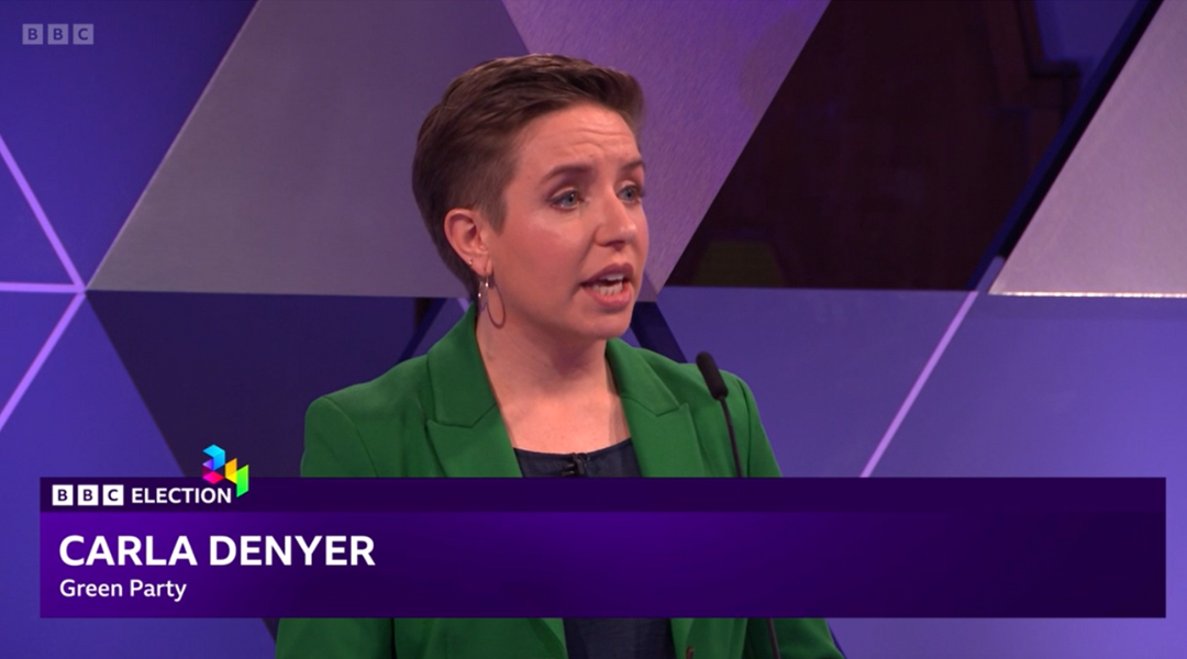 Co-leader Carla Denyer at BBC's seven party Election Debate.