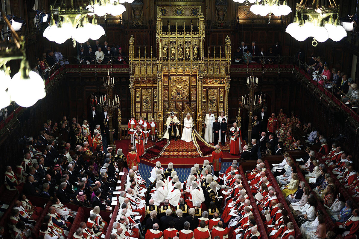 An aerial shot of the King's speech on 17 July 2024