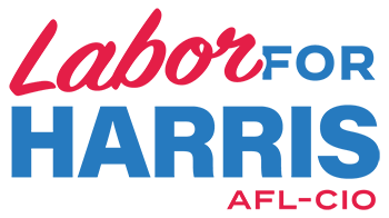 Blue and red text reading, “Labor for Harris | AFL-CIO”