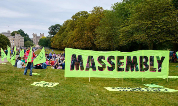 'Massembly' yellow banner on the Long Walk