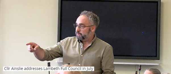 Cllr Scott Ainslie speaking at Lambeth Council in July