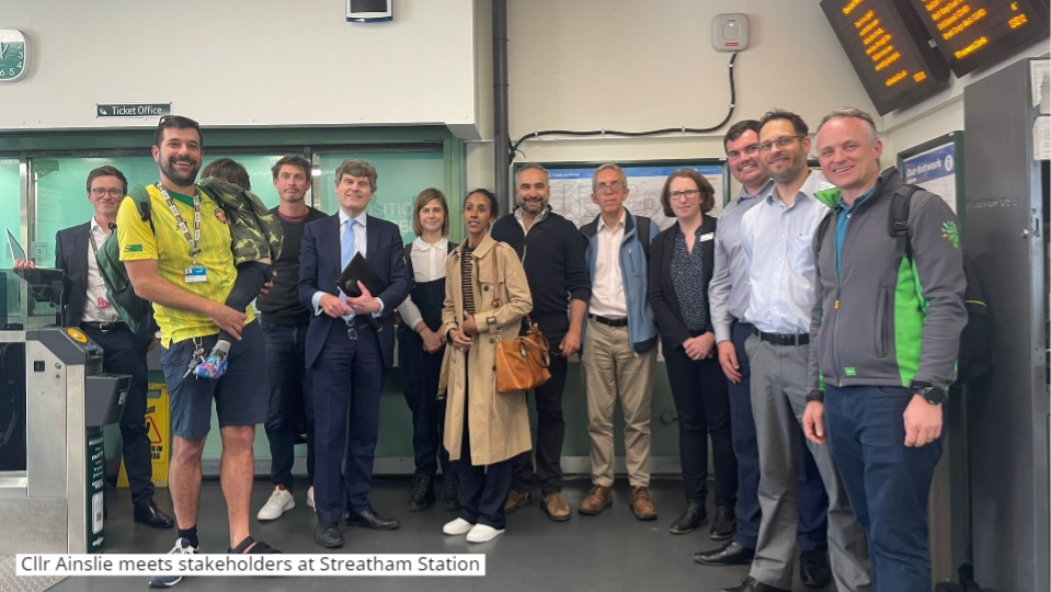 Scott and railways stakeholders posing at Streatham Station