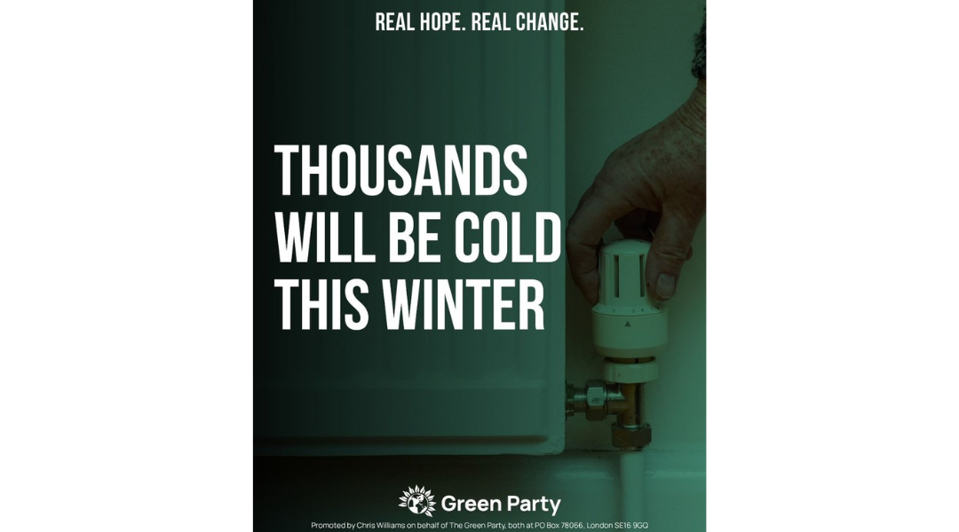 Graphic with text saying 'thousands will be cold this winter'.