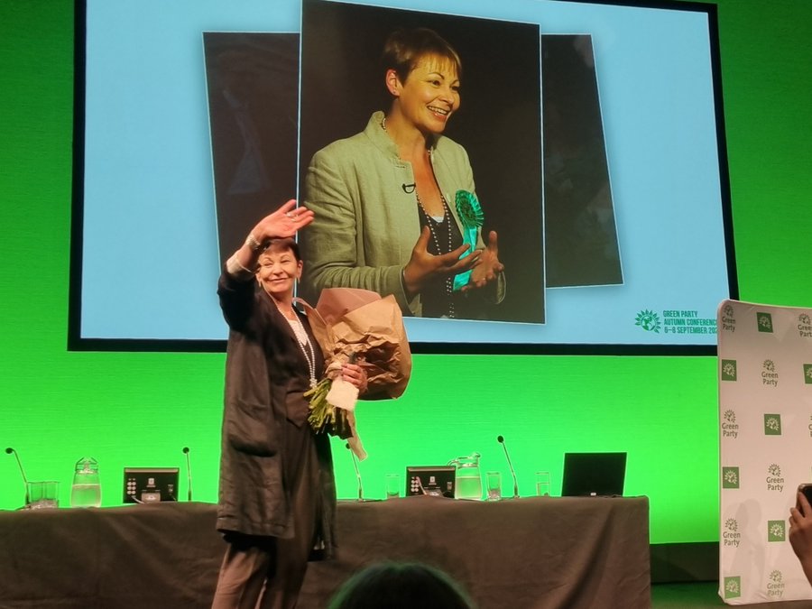 Caroline Lucas celebrated at Green Party conference.