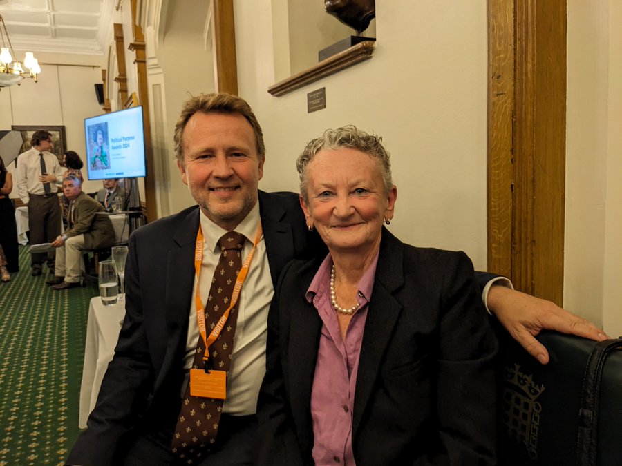 Jenny Jones and James Wallace CEO of River Action at the Nature Political Impact awards where Jenny won the River and Seas award.