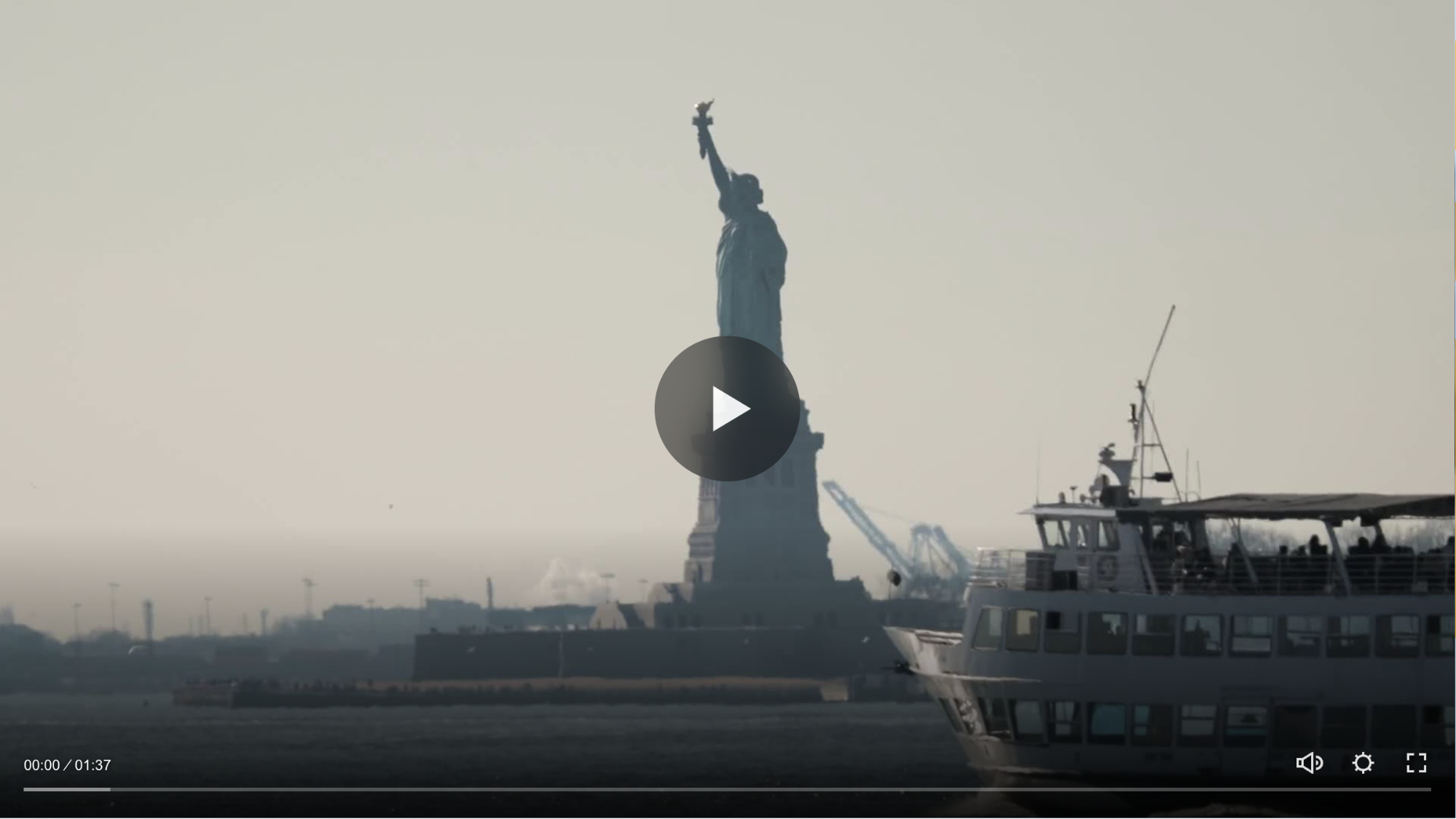 Preview Image of Jessica Ramos for Mayor Campaign Launch Video, featuring the Statue of Liberty and a large play button at the center, overlayed.