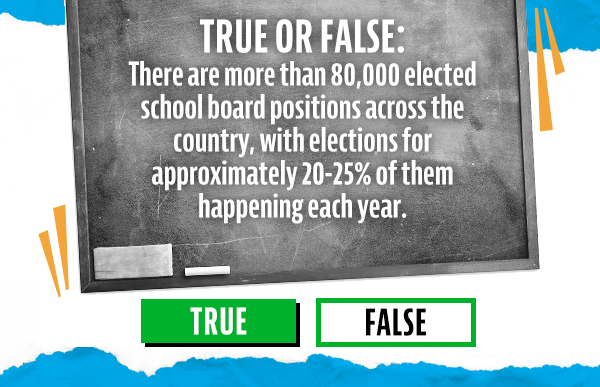 True Or False: There Are More Than 80,000 Elected School Board Positions Across The Country, With Elections For Approximately 20-25% Of Them Happening Each Year. True or False