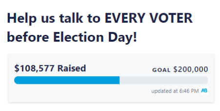 Screenshot of the goal tracker from ActBlue showing $101,017 raised out of a goal of $200,000.