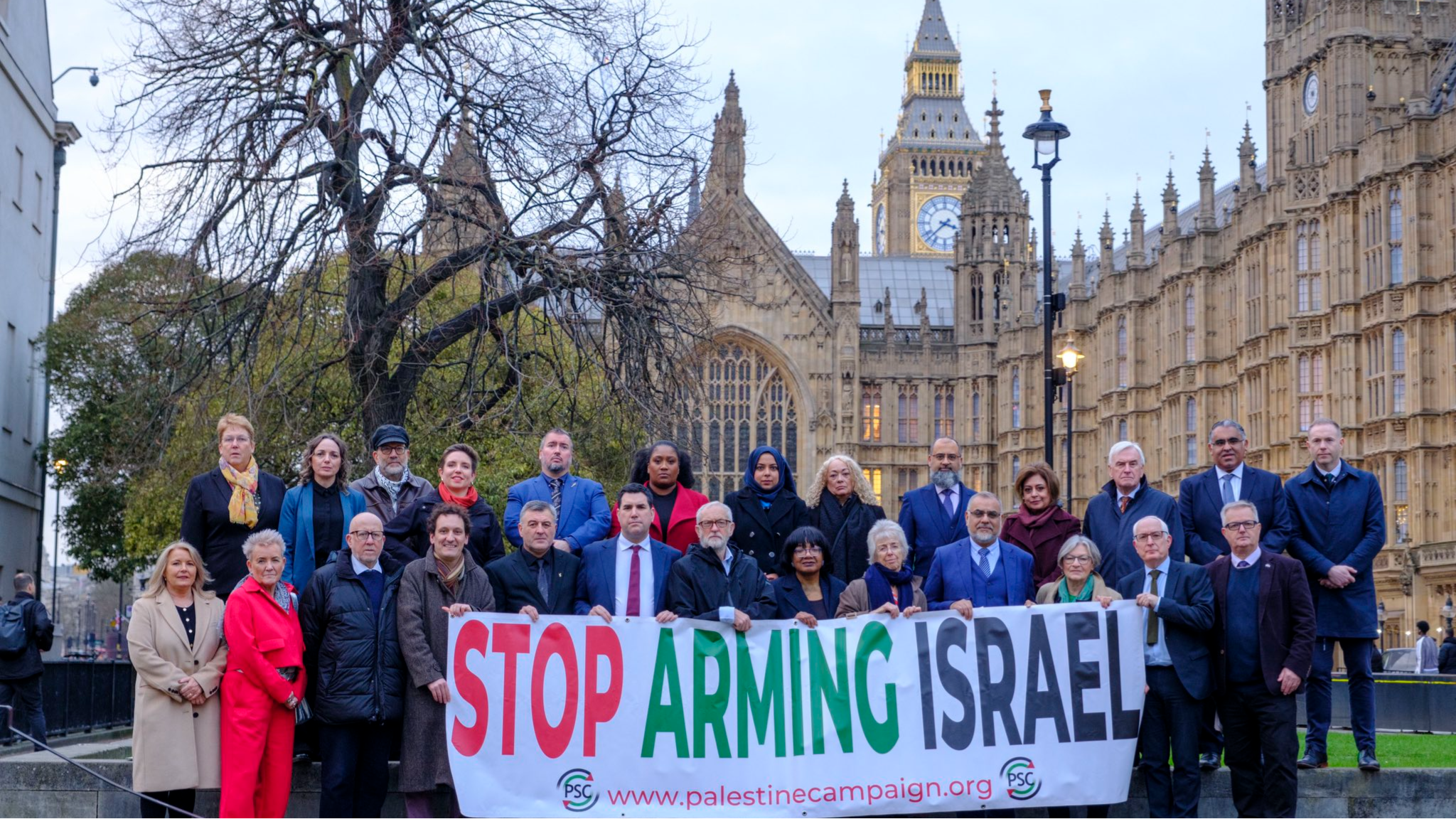 Carla Denyer pictured representing Green MPs at a Palestine Solidarity Campaign demo outside Parliament.