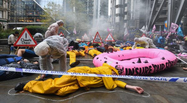 Theatrical flood themed scene in City of London