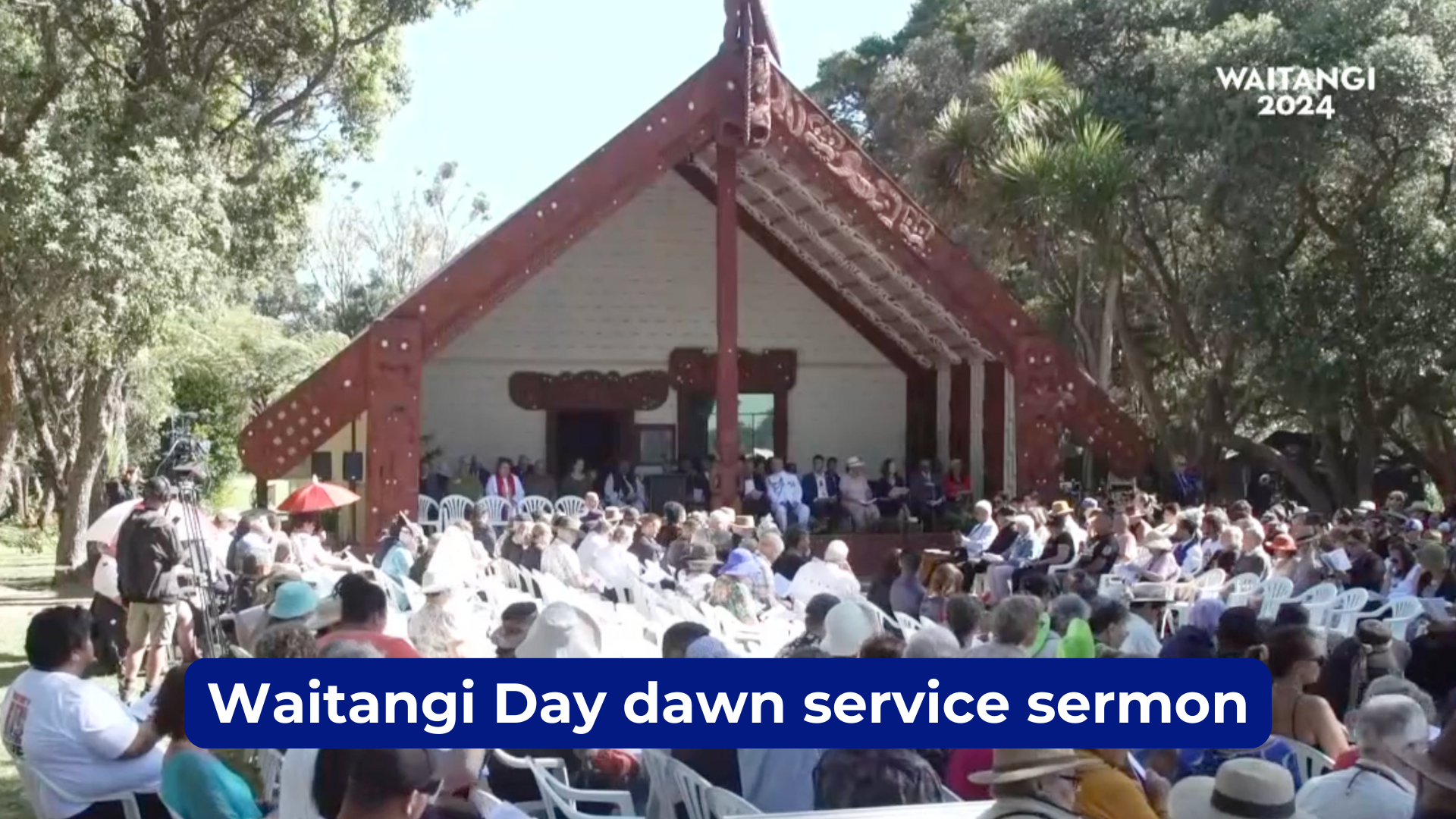 Gathering at Waitangi for the interdenominational church service on Waitangi Day 2024.
