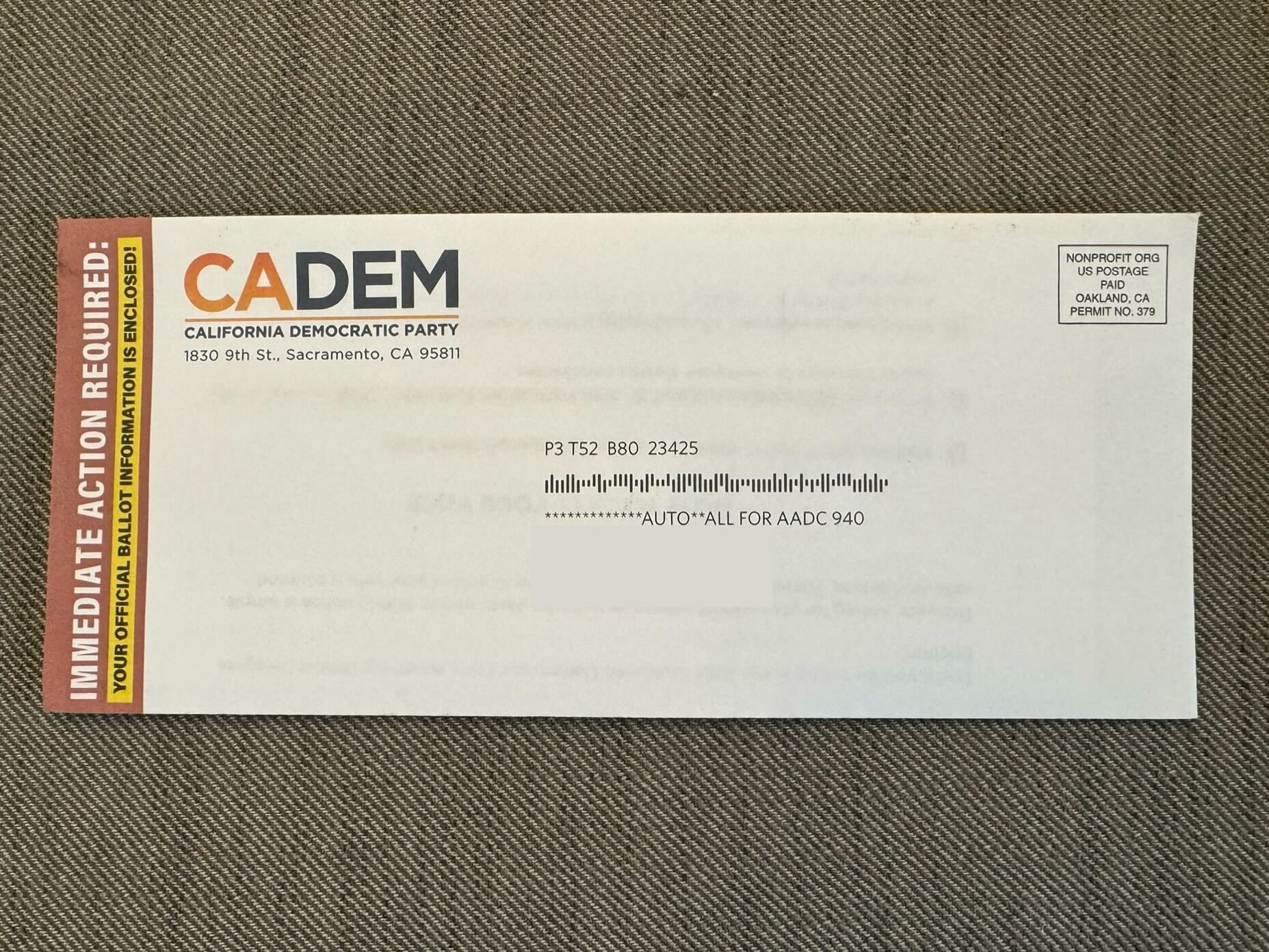 Picture of envelope that the ADEM voting PIN comes in for online voters