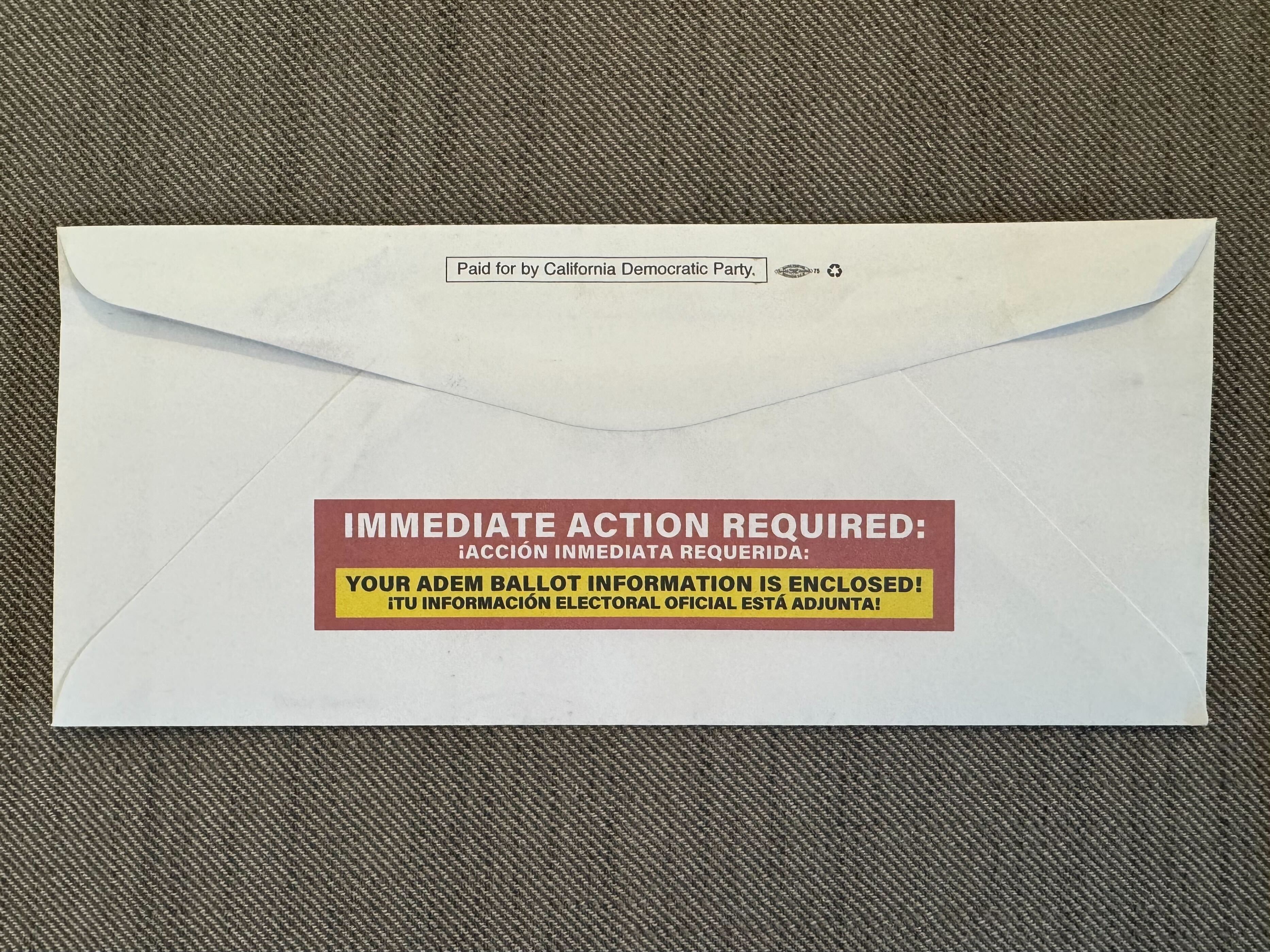 Picture of the back of the envelope that the ADEM voting PIN comes in for online voters
