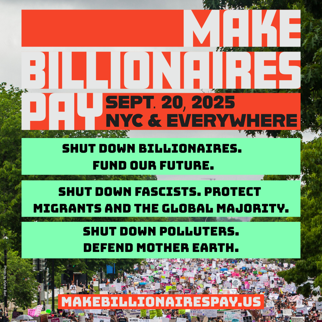 Make Billionaires Pay Sept 20 NYC & Everywhere over a picture of a big climate march from 2017
