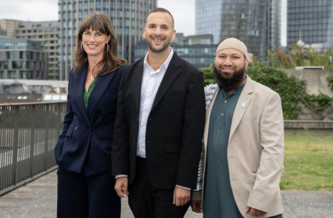 Pictured from left to right Deputy leader Rachel Millward, Leader Zack Polanski and Deputy leader Mothin Ali.