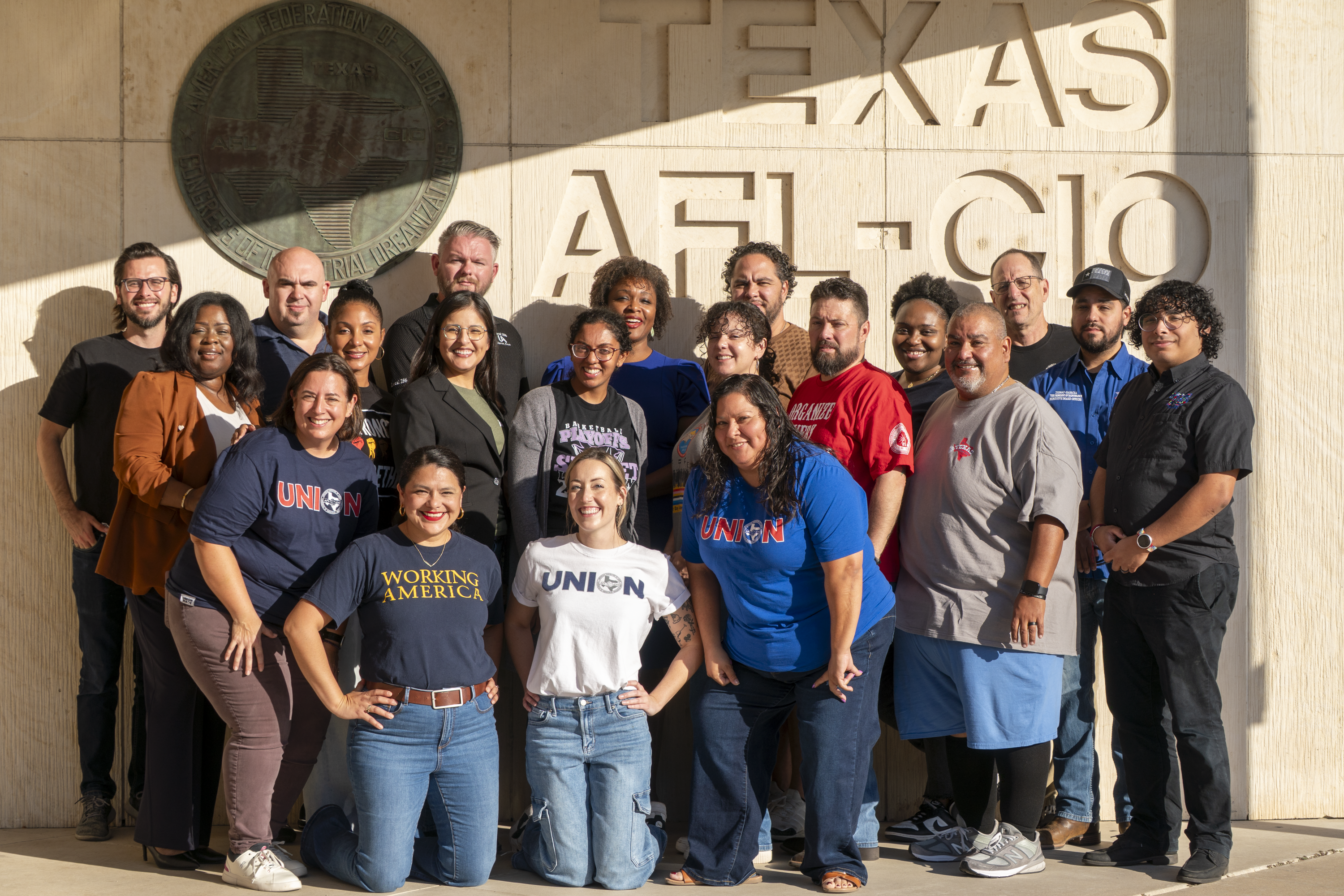 Texas AFL-CIO Labor Candidate School inaugural class and facilitators stand in front of Texas AFL-CIO HQ.