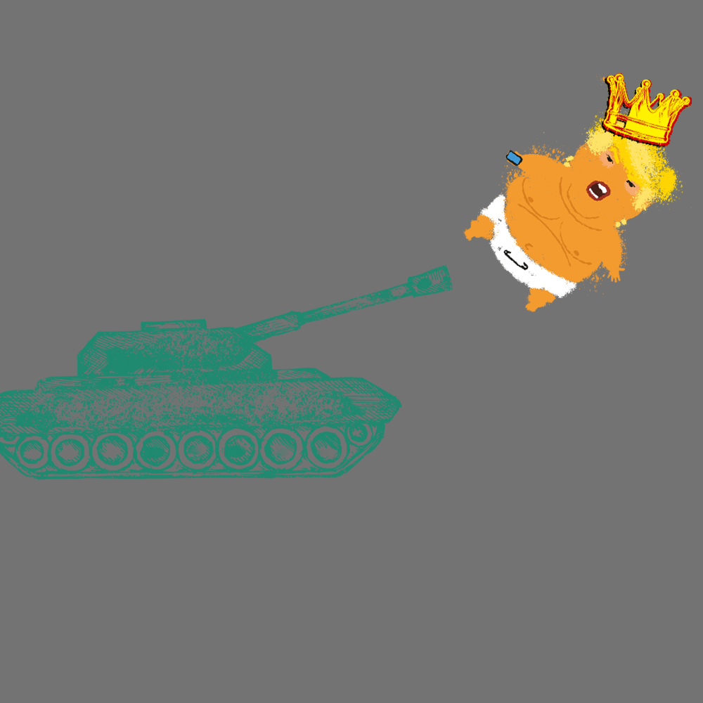 A picture of Trump wearing a crown that drips blood and oil