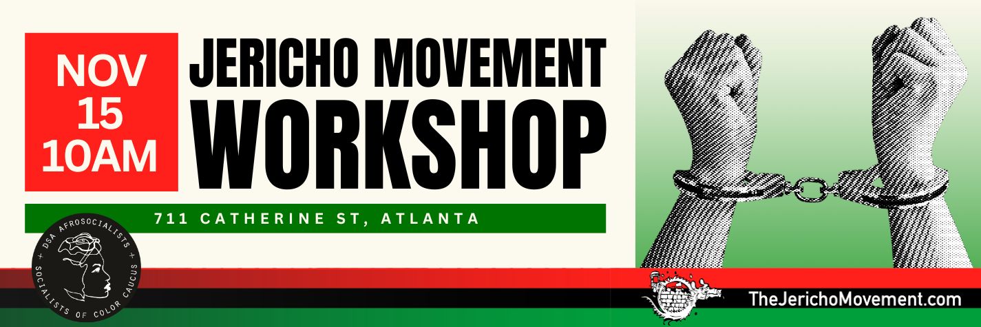 A design that advertises an upcoming event called the Jericho Movement Workshop. It is at 10am on November 15th at 711 Catherine St., Atlanta.