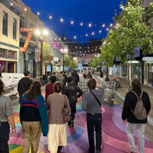 People on a walking tour of Downtown San Jose 