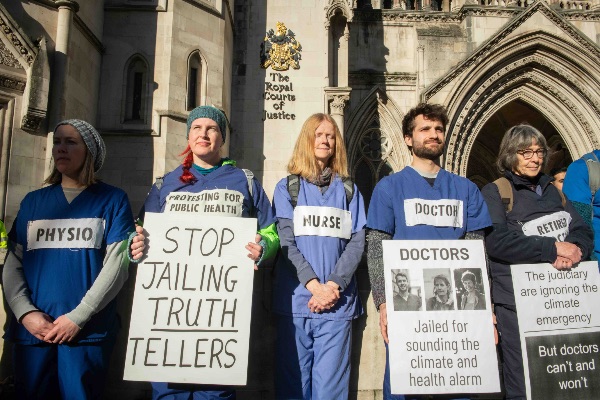 XR Medics protest outside the Royal Courts of Justice