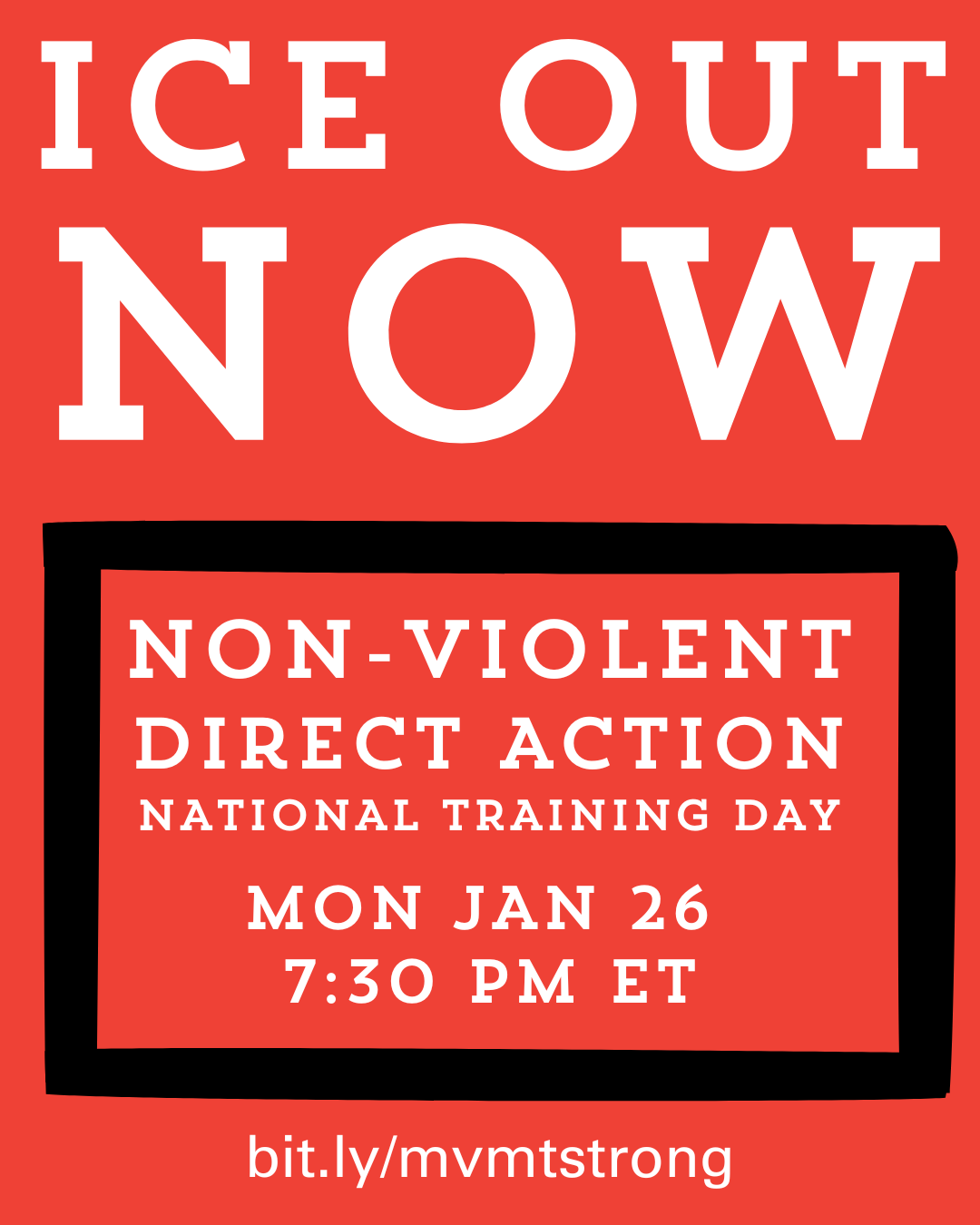 An ICE Out NOW flier in red 