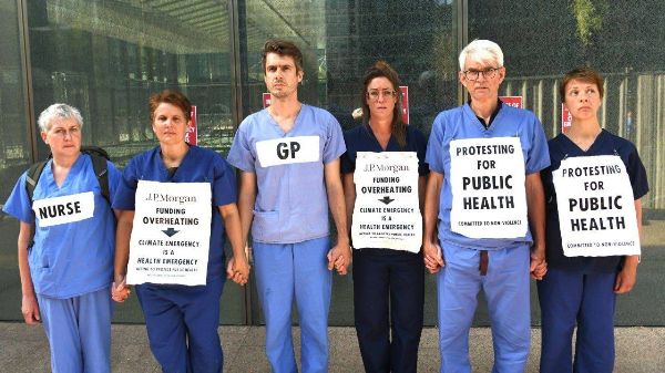 Six medics on trial - photo taken at action in 2022