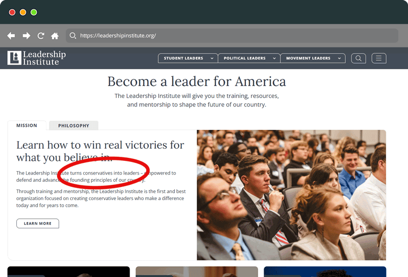 Leadership Institute Website Screenshot