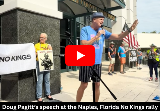 A screenshot of Doug Pagitt speaking at the Naples, Florida No Kings rally.